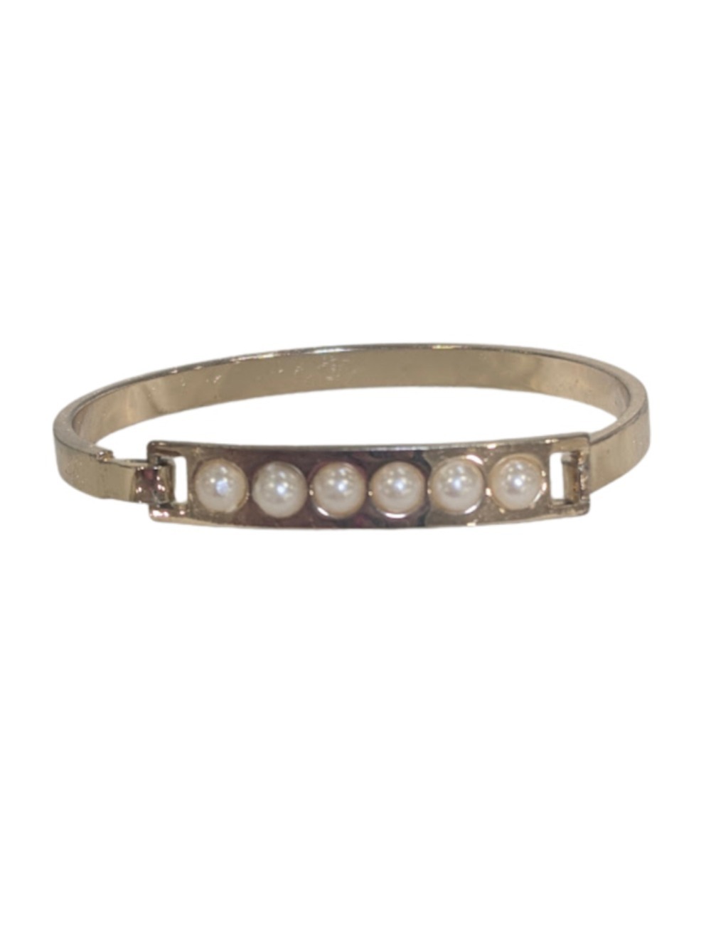 Gold Tone Faux Pearl Hinged Bangle Bracelet Quiet Luxury Old Money Coquette